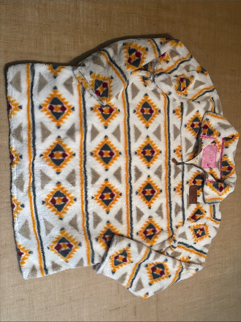 Women’s Cream Aztec Quarter-Zip Fleece Sweater